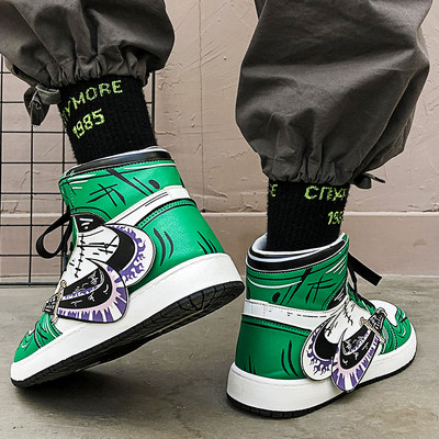 Φθινοπωρινή χειμερινή μόδα Πράσινα ανδρικά παπούτσια anime Δερμάτινα φλατ Μπότες Ψηλά ανδρικά πάνινα παπούτσια Skateboard Βουλκανιζέ Παπούτσια Zapatillas Skate