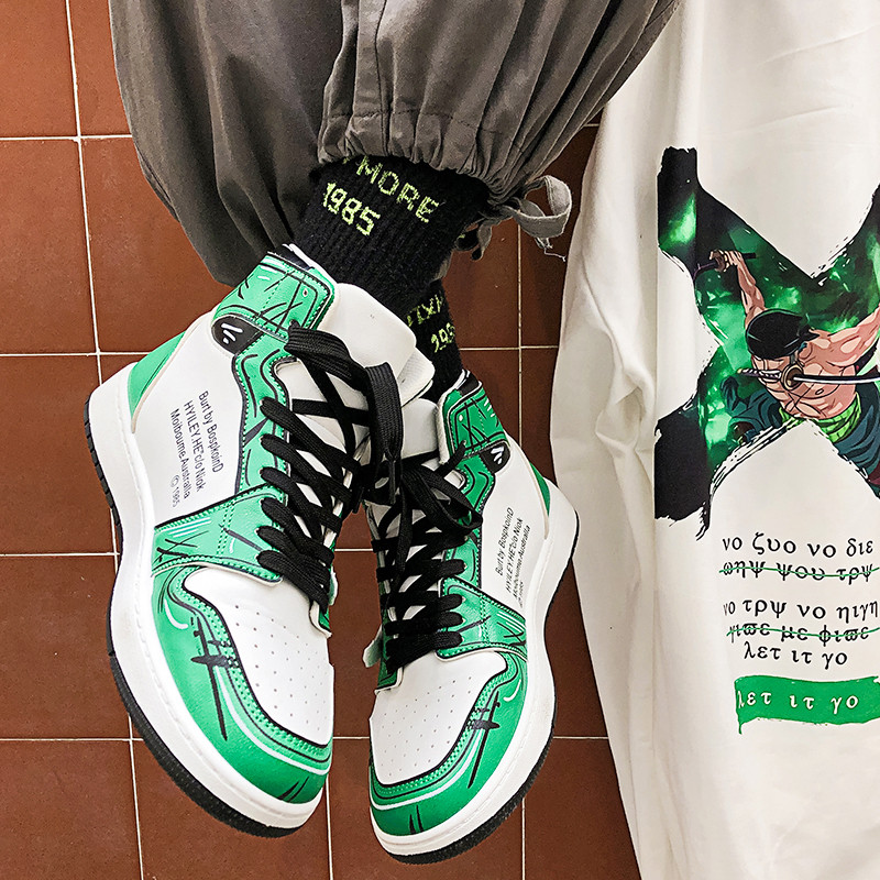 Rudens žiemos mada Žalia Vyriški Anime Batai Odiniai Batai Aukšti Vyriški Riedlentės Sportbačiai Vulkanizuoti Batai Zapatillas Skate