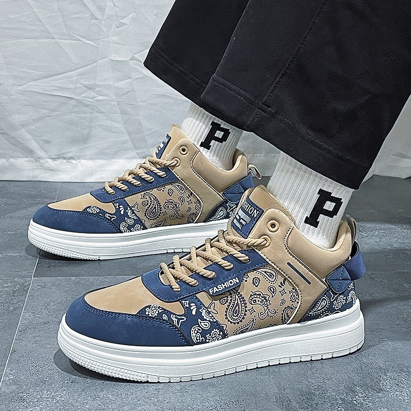 Harajuku Style Fashion Printed Riedlentės Batai Vyriški Patogūs Odiniai Riedlentės Batai Vyriški Suvarstomi Neslystūs sportbačiai su aukšta viršūne Vyriški