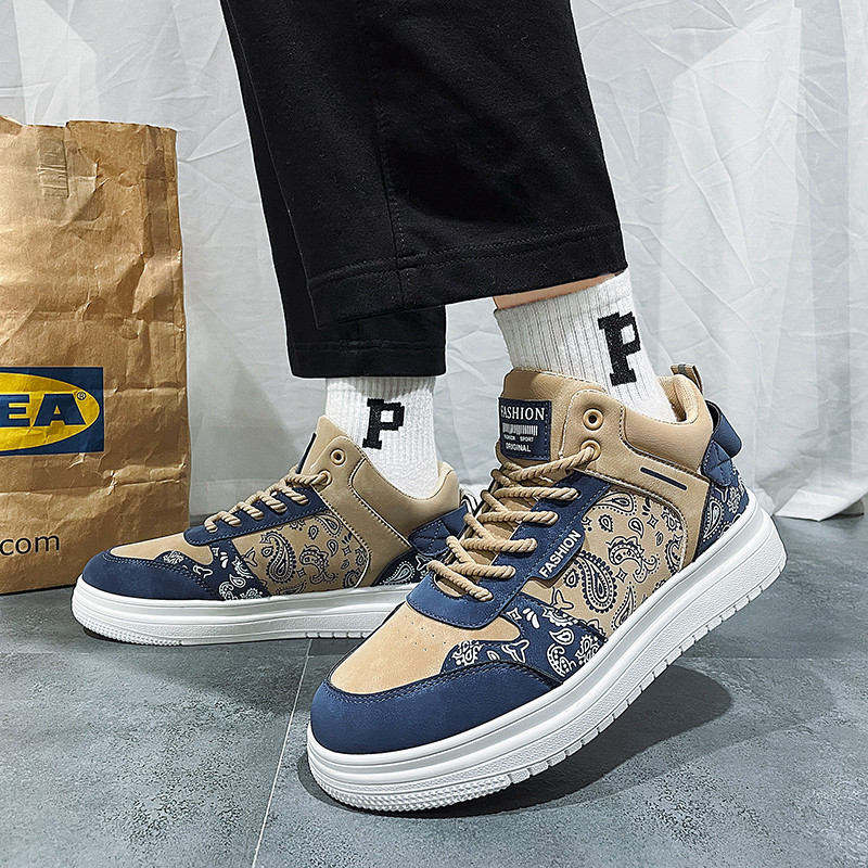 Harajuku Style Fashion Printed Riedlentės Batai Vyriški Patogūs Odiniai Riedlentės Batai Vyriški Suvarstomi Neslystūs sportbačiai su aukšta viršūne Vyriški