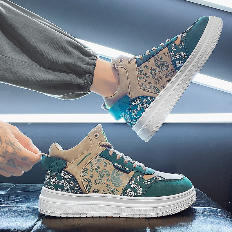Harajuku Style Fashion Printed Riedlentės Batai Vyriški Patogūs Odiniai Riedlentės Batai Vyriški Suvarstomi Neslystūs sportbačiai su aukšta viršūne Vyriški