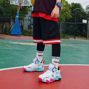 Детски маратонки Високи детски баскетболни обувки Кожени нехлъзгащи се спортни обувки за момичета Гумени детски момчета и момичета Треньори Кошарки
