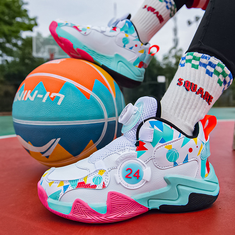 Bērnu kedas Augstas Top Bērnu Basketbola Apavi Ādas Neslīdoši Meiteņu Sporta Apavi Gumijas Bērnam Zēnam Meitenēm Trenažierim Grozu zābakiem