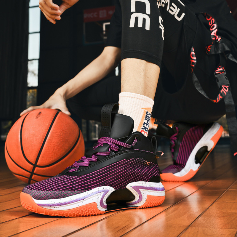 Férfi kosárlabda tornacipő párnázott férfi sportcipő kültéri lila tornacipő magas felső férfi csúszásmentes tornacipő kosárlabdához