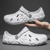 Madingi vyriški sandalai, lengvi EVA, laisvalaikio su skylutėmis avalynė, vyriškos klumpės, mėgėjai, namų sodas, 2023 m. lauko vasaros paplūdimio plokščios vyriškos šlepetės