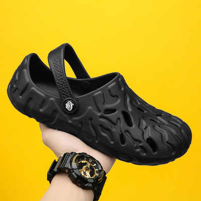 Madingi vyriški sandalai, lengvi EVA, laisvalaikio su skylutėmis avalynė, vyriškos klumpės, mėgėjai, namų sodas, 2023 m. lauko vasaros paplūdimio plokščios vyriškos šlepetės