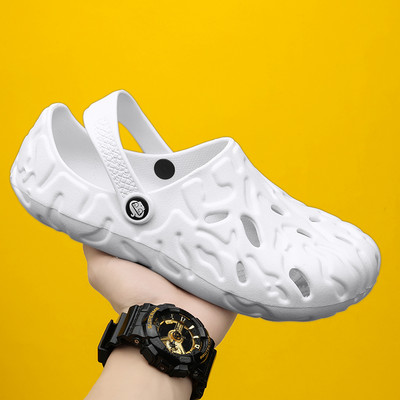 Madingi vyriški sandalai, lengvi EVA, laisvalaikio su skylutėmis avalynė, vyriškos klumpės, mėgėjai, namų sodas, 2023 m. lauko vasaros paplūdimio plokščios vyriškos šlepetės