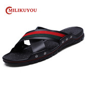 Prekės ženklo vyriškos šlepetės Madingos odinės kryžminės juostelės paplūdimio sandalai Vyriški vandens batai 2023 m. Nauja lauko vasaros vyriška šlepetė, didelis 48 dydis