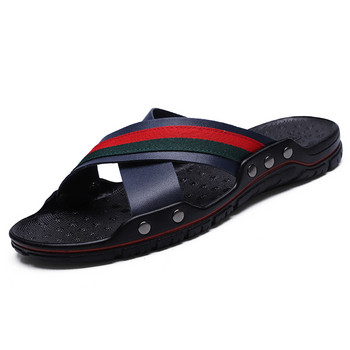 Марка Мъжки чехли Модни кожени плажни сандали с кръстосана каишка Мъжки обувки за вода 2023 г. Нови летни мъжки чехли на открито Голям размер 48