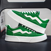 Класически зелени мъжки обувки на платформа за скейтборд, дишащи платнени ежедневни маратонки Мъжки неплъзгащи се спортни обувки за скейтборд за мъже