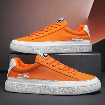 Модни оранжеви плоски мъжки платнени спортни обувки Дишащи ниски мъжки маратонки за скейтборд Удобни, устойчиви на износване мъжки спортни обувки