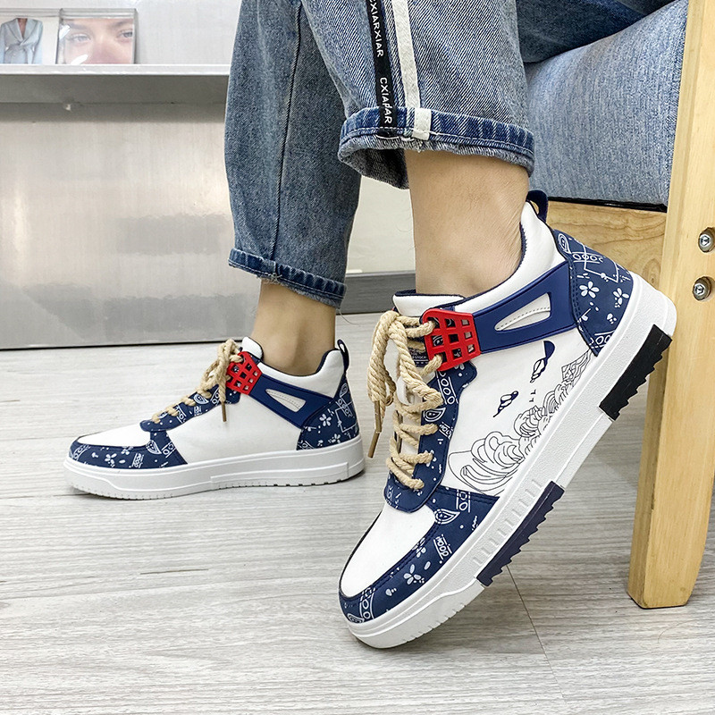 Karstā izpārdošana Augstas platformas skeitborda apavi vīriešiem Modes apdrukāti ikdienas sporta apavi Vīriešiem jaunas ādas vīriešu skeitborda kedas