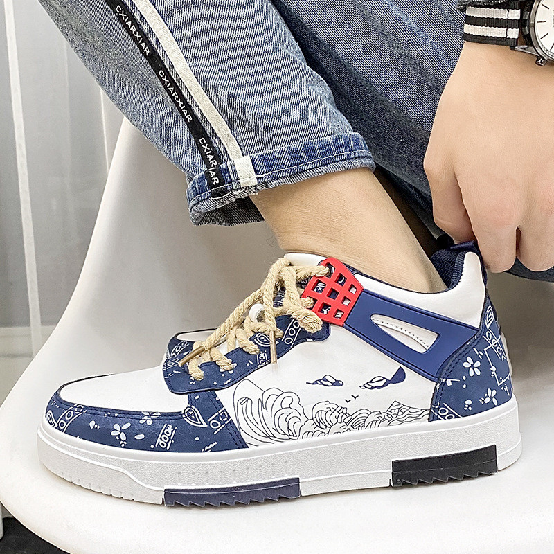 Karstā izpārdošana Augstas platformas skeitborda apavi vīriešiem Modes apdrukāti ikdienas sporta apavi Vīriešiem jaunas ādas vīriešu skeitborda kedas