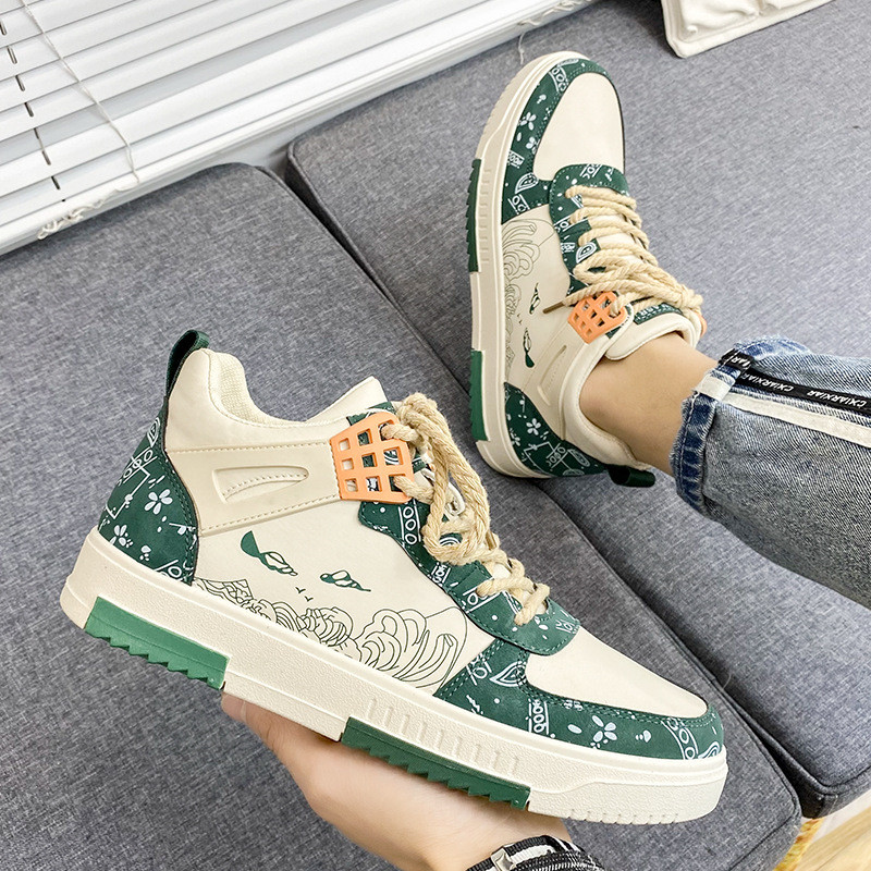 Karstā izpārdošana Augstas platformas skeitborda apavi vīriešiem Modes apdrukāti ikdienas sporta apavi Vīriešiem jaunas ādas vīriešu skeitborda kedas