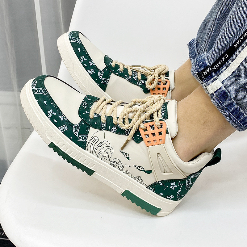 Karstā izpārdošana Augstas platformas skeitborda apavi vīriešiem Modes apdrukāti ikdienas sporta apavi Vīriešiem jaunas ādas vīriešu skeitborda kedas