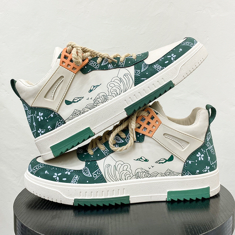 Karstā izpārdošana Augstas platformas skeitborda apavi vīriešiem Modes apdrukāti ikdienas sporta apavi Vīriešiem jaunas ādas vīriešu skeitborda kedas