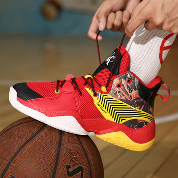 Нови висококачествени червени баскетболни обувки Женски мрежести дишащи мъжки червени маратонки Професионални високи мъжки баскетболни маратонки