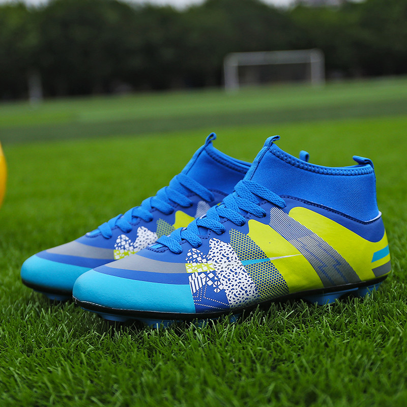 Felnőtt professzionális AG/TF futballcipők csúszásmentes, hosszú tüskés futballcipők fiatal gyerekeknek, magas bokával ellátott, füves futballcipők