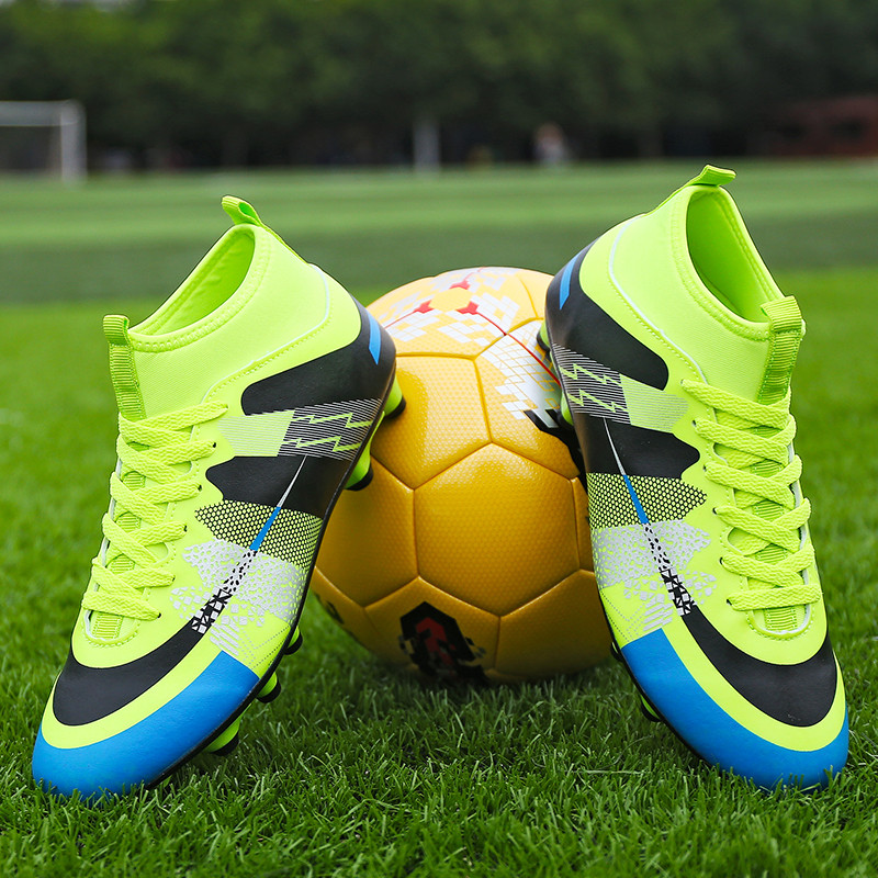 Felnőtt professzionális AG/TF futballcipők csúszásmentes, hosszú tüskés futballcipők fiatal gyerekeknek, magas bokával ellátott, füves futballcipők