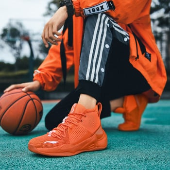 Оранжеви професионални мъжки баскетболни маратонки Дишащи против износване високи спортни обувки за баскетбол Марка за мъжки дизайнерски обувки