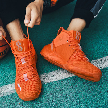 Πορτοκαλί επαγγελματικά ανδρικά αθλητικά παπούτσια μπάσκετ Αναπνεύσιμα κατά της φθοράς ψηλά αθλητικά παπούτσια για μπάσκετ Ανδρικά επώνυμα παπούτσια επώνυμων παπουτσιών