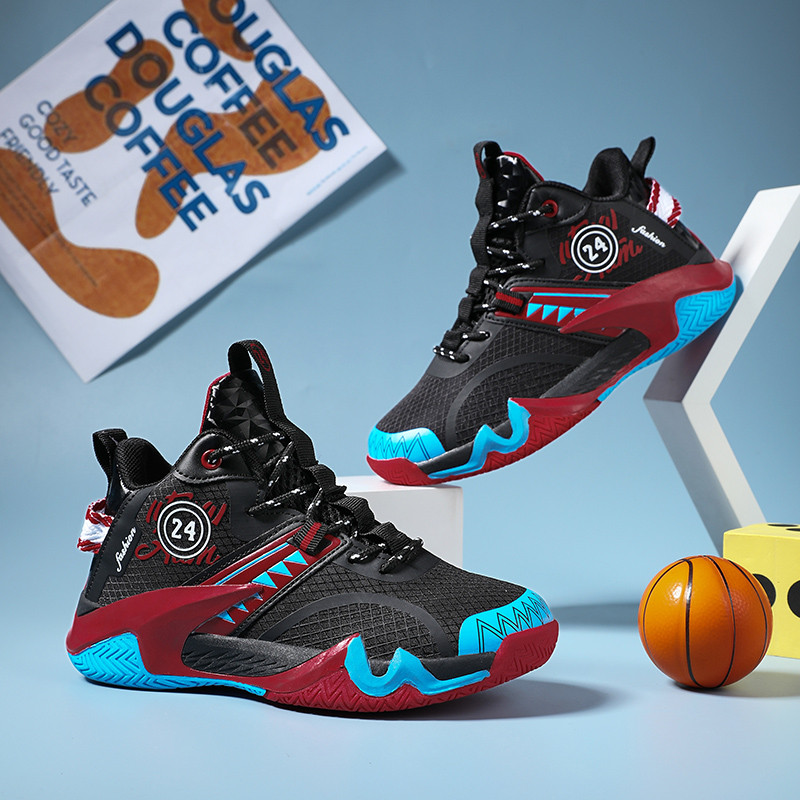 Bērnu kedas zēnu basketbola apavi bērniem sporta apavi ar augstu augšējo daļu, nodilumizturīgi bērnu sporta apavi zēniem, neslīdoši basketbola apavi