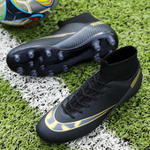 Karstā izpārdošana, vīriešu futbola apavi ar augstu potīti, neslīdoši āra AG/TF futbola zābaki, lieli 47 izmēri, melni futbola apavi, futbola apavi vīriešiem