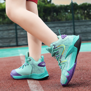 Детски високи баскетболни обувки за деца Неплъзгащи се омекотяващи спортни обувки Дебела подметка Училищни баскетболни обувки за момчета