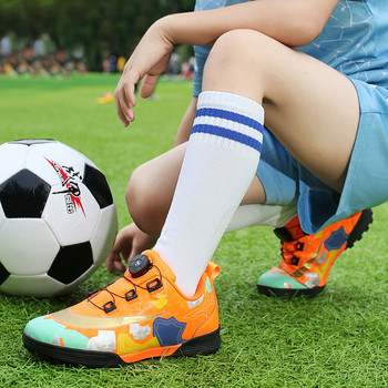 New Arrival Orange Rotary Button Παιδικά παπούτσια ποδοσφαίρου TF μποτάκια ποδοσφαίρου εσωτερικού χώρου χωρίς κορδόνια Παιδικά αθλητικά παπούτσια με γρασίδι για αγόρια που αναπνέουν