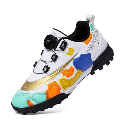 Új érkezett narancssárga Rotary gombos gyerek focicipő TF fűző nélküli beltéri focicipő gyerekeknek légáteresztő füves tornacipő fiúknak