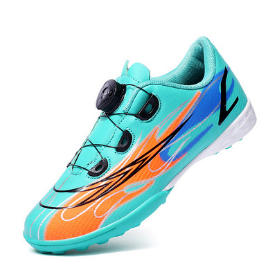 Új érkezett narancssárga Rotary gombos gyerek focicipő TF fűző nélküli beltéri focicipő gyerekeknek légáteresztő füves tornacipő fiúknak