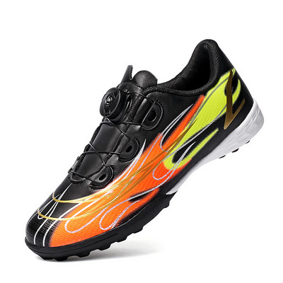Új érkezett narancssárga Rotary gombos gyerek focicipő TF fűző nélküli beltéri focicipő gyerekeknek légáteresztő füves tornacipő fiúknak
