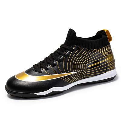 Balta zelta vīriešu futbola zābaki ar augstu potīti iekštelpu sporta futbola apavi Sieviešu zeķes skavas Futbola treniņu vīriešu futbola apavi 2021