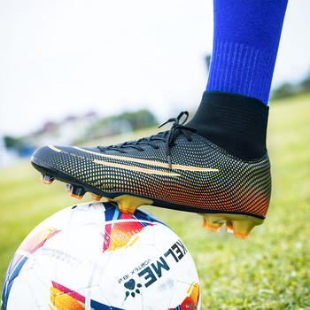 Μαύρα χρυσά υπαίθρια μποτάκια ποδοσφαίρου Ανδρικά σχαράκια Αναπνεύσιμα ψηλή μπλούζα Κάλτσα Αθλητικά Παπούτσια Spikes Παπούτσια Ανδρικά Αθλητικά Ποδόσφαιρο chaussure de foot