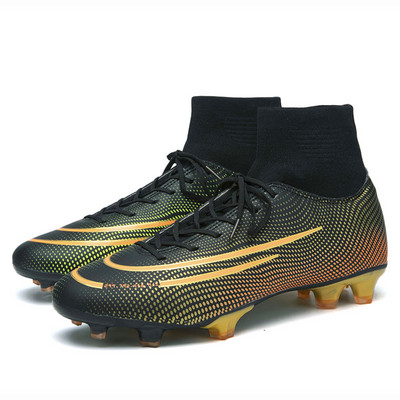 Āra Melns Zelta Futbola Zābaki Vīriešu Kronšteini Elpojošas Augstas zeķes Kurpes Smailes Apavi Vīriešu Sports Futbols Chaussure de foot