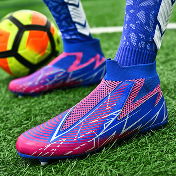 Високи сини мъжки футболни обувки Нови модерни унисекс футболни спортни обувки Удобен плат Мъжки футболни обувки Chaussure De Football