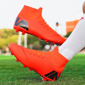 Modes oranžas vīriešu augstas augšdaļas futbola zābaki Futbola skavas Īpaši vieglas zāliena apavi, tapas āra futzāla kedas vīriešiem, 35-44 izmērs