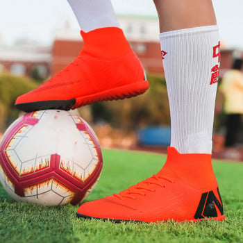 Μόδα πορτοκαλί ανδρικά ψηλά μποτάκια ποδοσφαίρου Ποδοσφαιρικά σίτες Υπέρελαφρα παπούτσια από τύρφη Spikes Outdoor αθλητικά παπούτσια ποδόσφαιρο ποδοσφαίρου Ανδρικά Μέγεθος 35-44