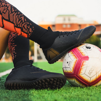 Модни оранжеви мъжки високи футболни обувки Футболни бутонки Свръхлеки тревни обувки Шипове Футзални маратонки на открито Мъжки размер 35-44
