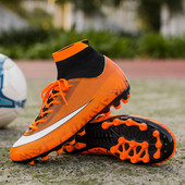 2022 Szabadtéri gyerek focicipő magas bokával férfi futballcipő futballkapcsok könnyű futsal cipők férfi zapatillas futbol