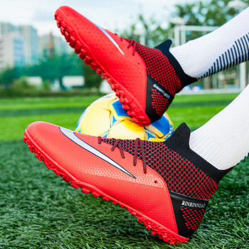 Плетени червени унисекс обувки за футзал Мъжки чорапи Футболни бутли Мъжки професионални спортни футболни маратонки против плъзгане Man botas futbol