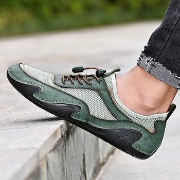 Ανδρικά σανδάλια Καλοκαιρινά παπούτσια πεζοπορίας Ξυπόλητα Παπούτσια για περπάτημα ραμμένη σόλα από μαλακό δερμάτινο διχτυωτό ραφή Αναπνεύσιμο ελαφρύ casual