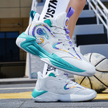 Професионални мъжки баскетболни обувки Гумена подметка Неплъзгащи се спортни обувки Мъжки маратонки Противоплъзгащи се Високи дишащи баскетболни обувки
