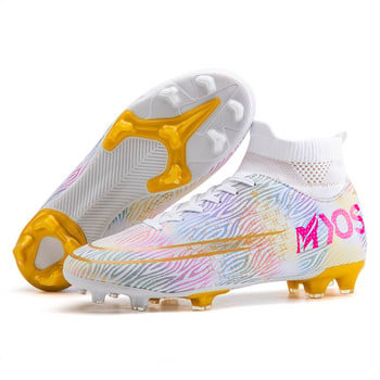 Нови лъскави футболни обувки Шипове Мъжки обувки за открито Големи размери Спортни обувки Модни високи бели маратонки Унисекс Botas De Futbol