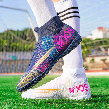 Нови лъскави футболни обувки Шипове Мъжки обувки за открито Големи размери Спортни обувки Модни високи бели маратонки Унисекс Botas De Futbol
