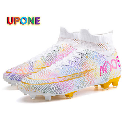 Új fényes futballcipők tüskék kültéri nagy méretű férfi cipők sportcipők divatos magas felső fehér tornacipők uniszex Botas De Futbol