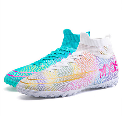 Új fényes futballcipők tüskék kültéri nagy méretű férfi cipők sportcipők divatos magas felső fehér tornacipők uniszex Botas De Futbol