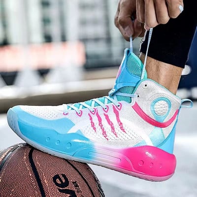 Magas felső, uniszex kosárlabdacsizma, üreges felső, légáteresztő kosárcipő ultrakönnyű fűzős, stabil tartó Tenis Masculino