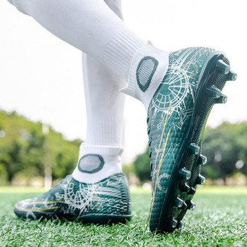 Нови модни зелени футболни обувки с щампи за мъже, жени, дълги шипове, професионални маратонки, футболни бутонки, мъжки обувки за футзал