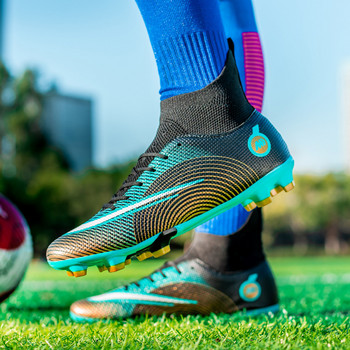 Маркови модни чорапи Футболни обувки Мъжки Дамски дълги шипове Професионални футболни маратонки Мъжки дишащи футзални бутли botas futbol